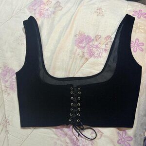 Women's black lace up top